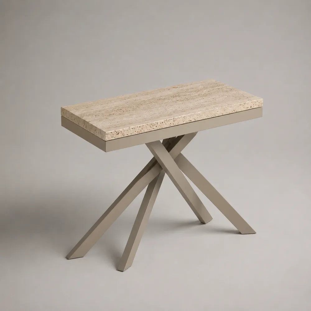 Consolle rettangolare con piano effetto pietra e struttura in acciaio beige 120x40x75 cm