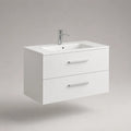 Mobile sottolavabo sospeso in MDF bianco con 2 cassetti e lavabo integrato rettangolare 100x46x50 cm
