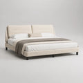 Letto matrimoniale imbottito rettangolare 160x200 cm in tessuto poliestere beige con testiera doppia e piedini neri
