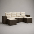Divano da giardino modulare angolare in rattan sintetico marrone con cuscini beige 260x200x70 cm