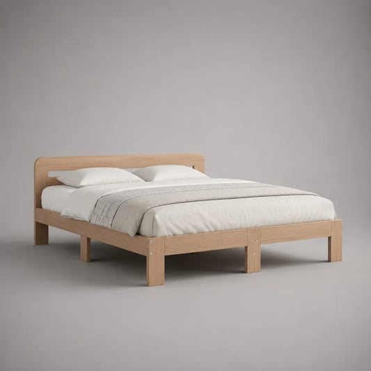 Letto matrimoniale rettangolare 160x200 cm in MDF effetto rovere chiaro con testiera e struttura in legno