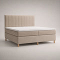Letto matrimoniale imbottito in tessuto beige 160x200 cm con testiera verticale e piedini chiari