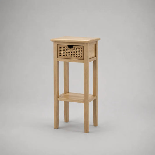 Consolle da ingresso in MDF effetto rovere con cassetto e ripiano aperto rettangolare beige 45x35x100 cm
