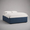 Letto matrimoniale rettangolare 180x200 cm in tessuto poliestere blu con struttura imbottita e pannelli verticali