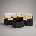 Set divano da giardino angolare con tavolo regolabile in rattan sintetico e alluminio cuscini in poliestere nero beige 300x220x75 cm