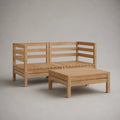 Divano da giardino angolare in legno massello con tavolino coordinato composizione modulare 240x180x75 cm