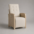 Poltrona da giardino reclinabile in tessuto poliestere beige con struttura in legno e braccioli intrecciati 75x85x105 cm