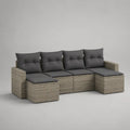 Divano angolare da giardino modulare in rattan sintetico beige con cuscini grigio scuro 300x220x75 cm